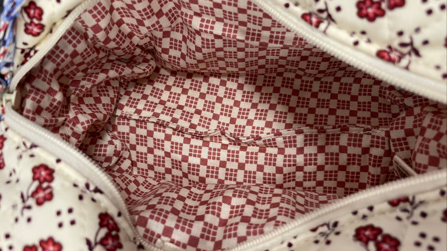 Vera Bradley Cream Floral Quilted Mini Original Duffel Crossbody Bag