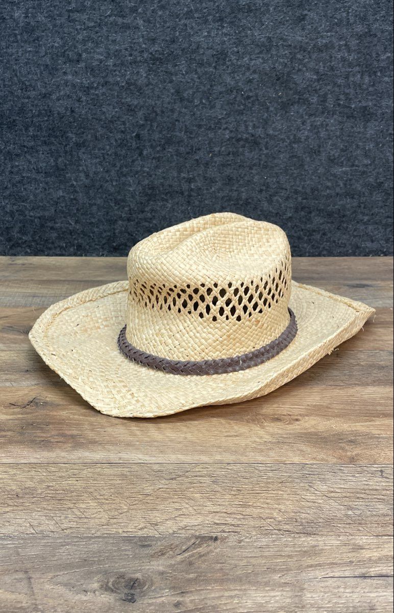 J Hats Unisex Straw Cowboy Hat Natural Tan Ventilated Braided Band OSFM