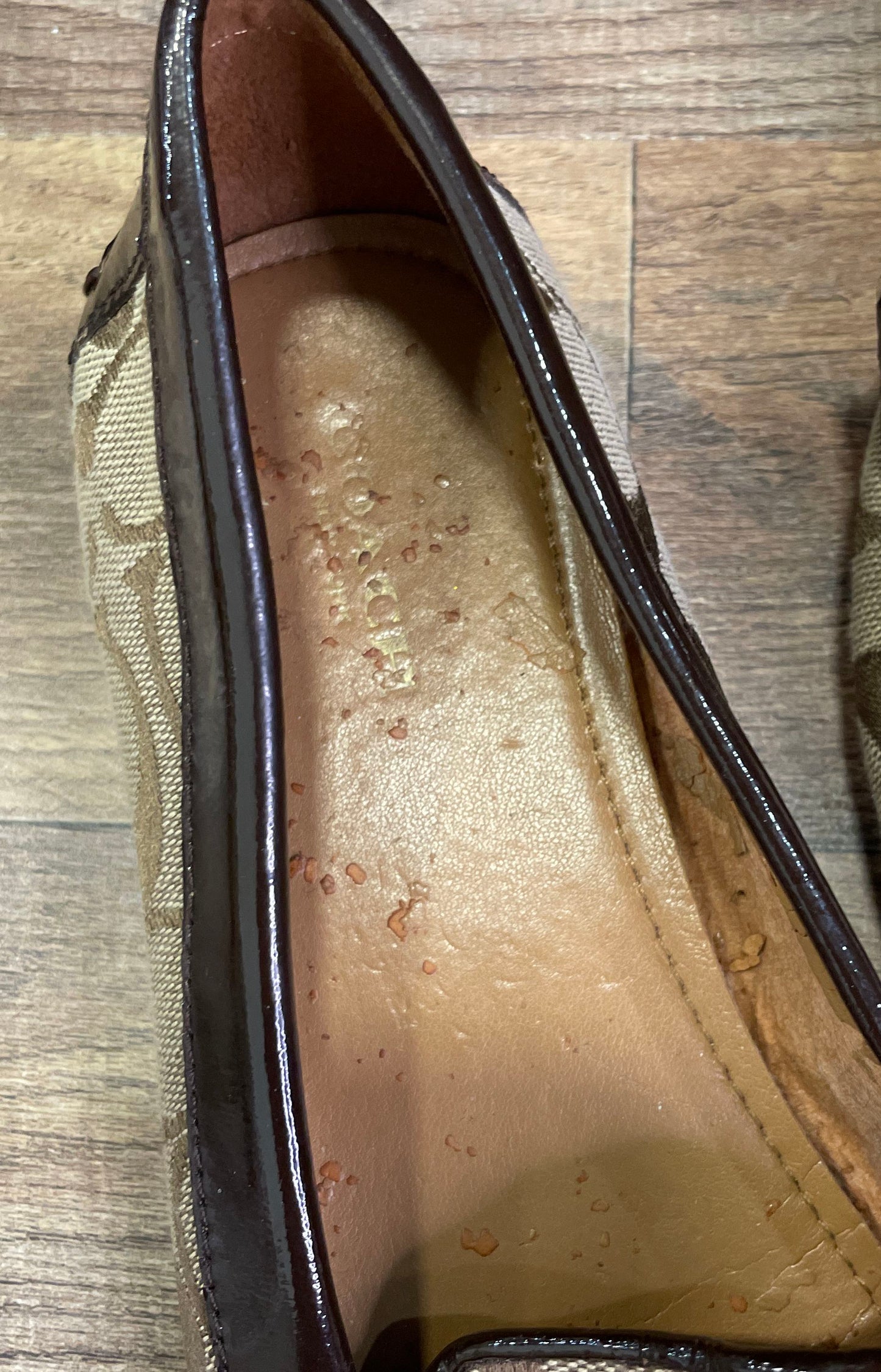 Coach Fortune Signature Canvas Brown Patent Leather Driver Loafers Size 8B