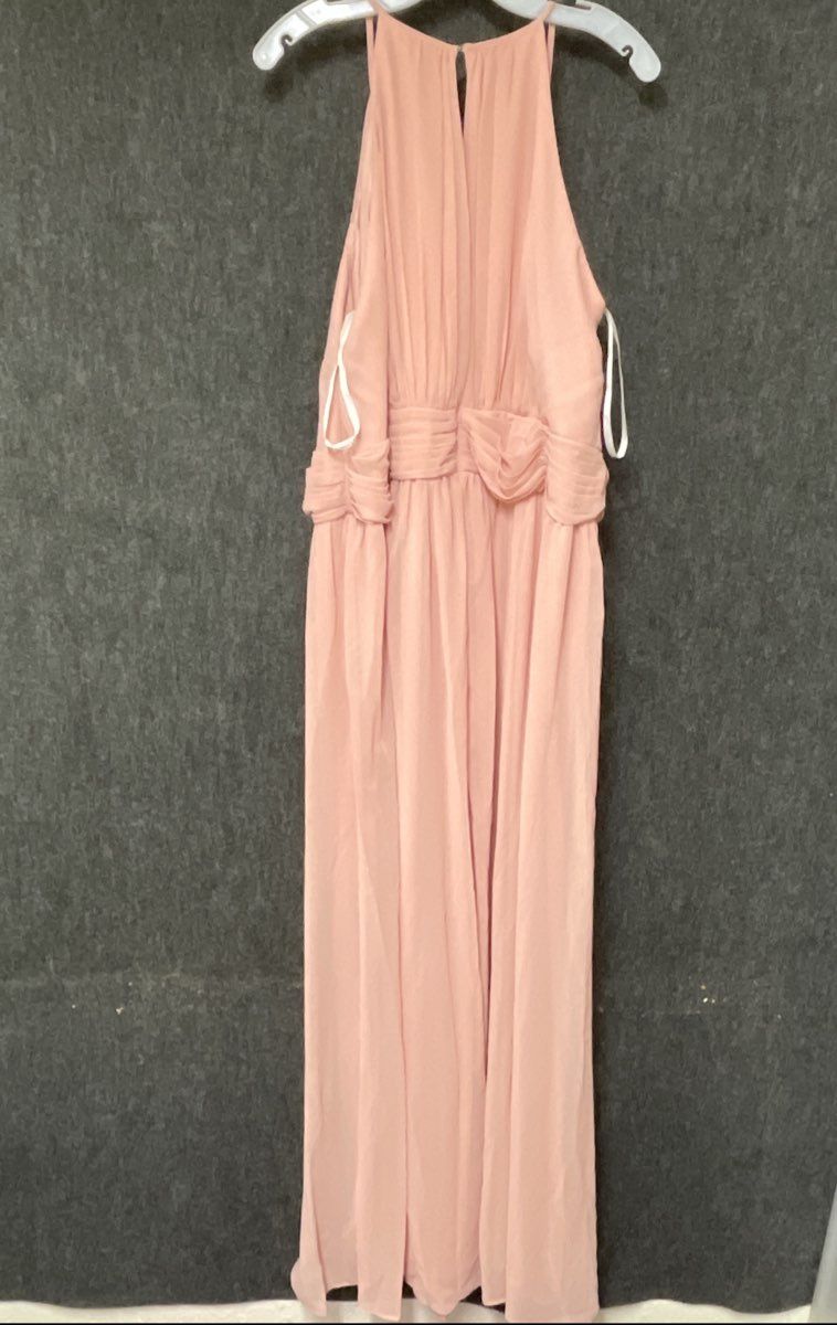 David's Bridal Women's Coral Pink Chiffon Halter Bridesmaid Dress Sz 24