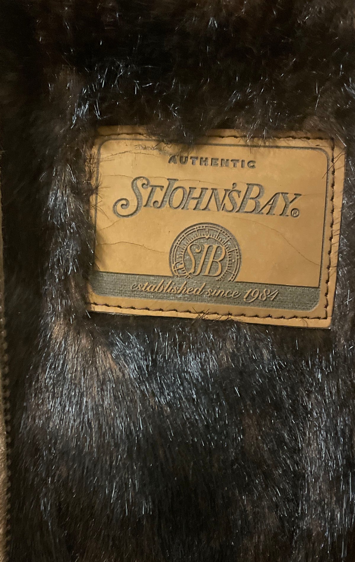 St. John's Bay Women's Brown Leather Faux Fur Trim Hooded Zip Up Jacket Sz M