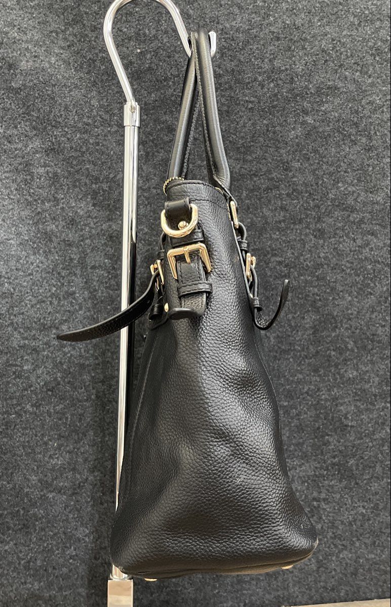 Kattee Black Pebbled Leather Satchel Tote Handbag Gold Hardware