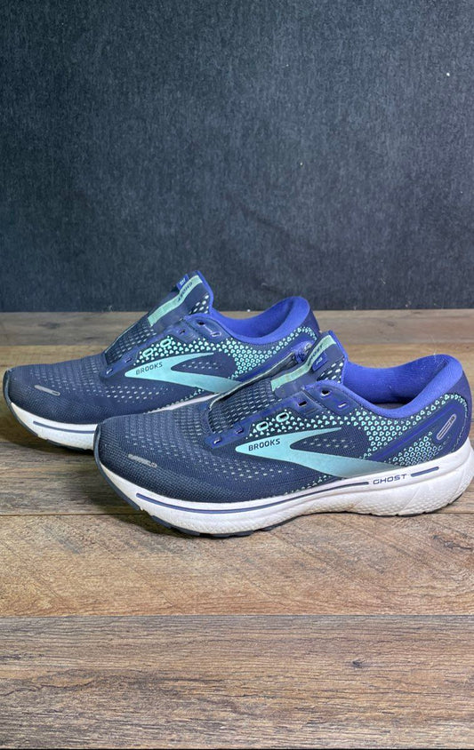 Brooks Ghost 14 Navy Blue Lilac Women's Running Shoes Size 8 Missing Laces