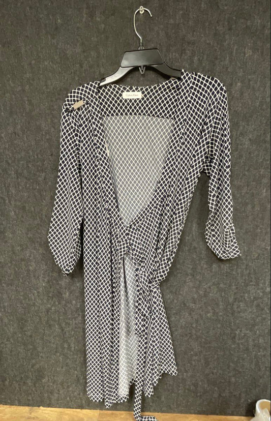 Calvin Klein Women's Navy Blue White Geometric Diamond Print Wrap Dress Sz 4