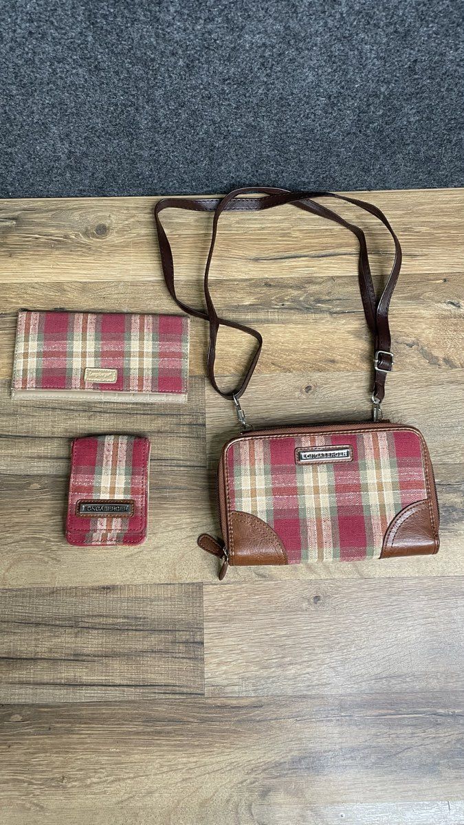 Longaberger Homestead Red Plaid Crossbody Purse Wallet Card Holder Lot of 3
