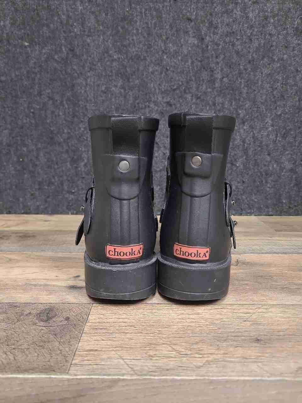 Chooka Midtown Strappy Black Waterproof Ankle Rain Boots Women's Size 7