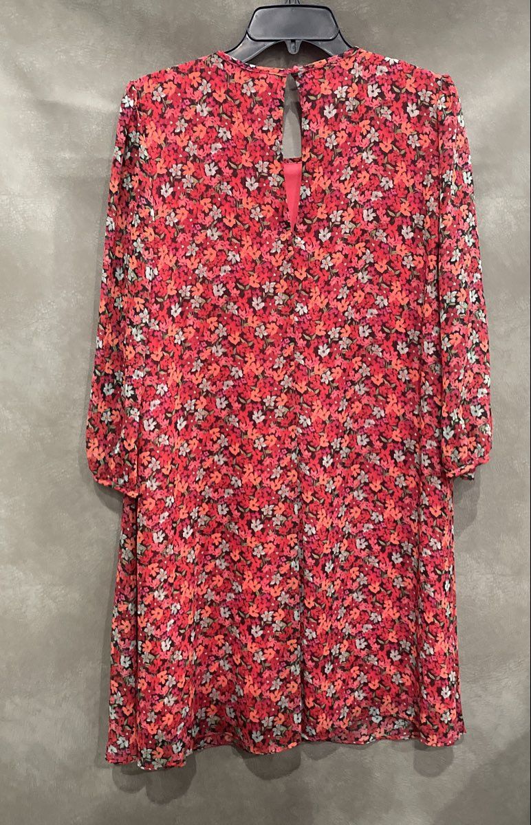 Calvin Klein Women's Pink Floral Keyhole Back Chiffon Tunic Shirt Sz 10