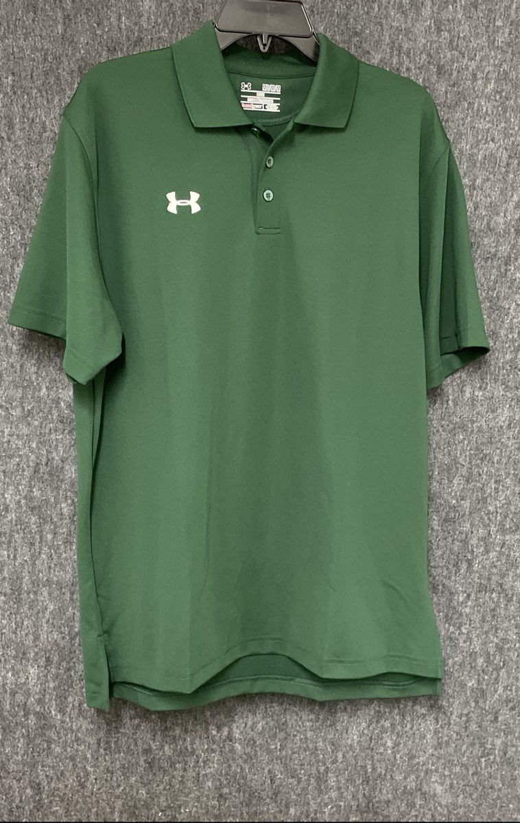 Under Armour Men's Tech Polo Forest Green Loose Fit HeatGear Short Sleeve Sz M
