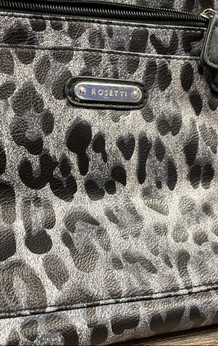 Rosetti Grey Black Leopard Print Crossbody Bag Multi-Pocket Silver Hardware
