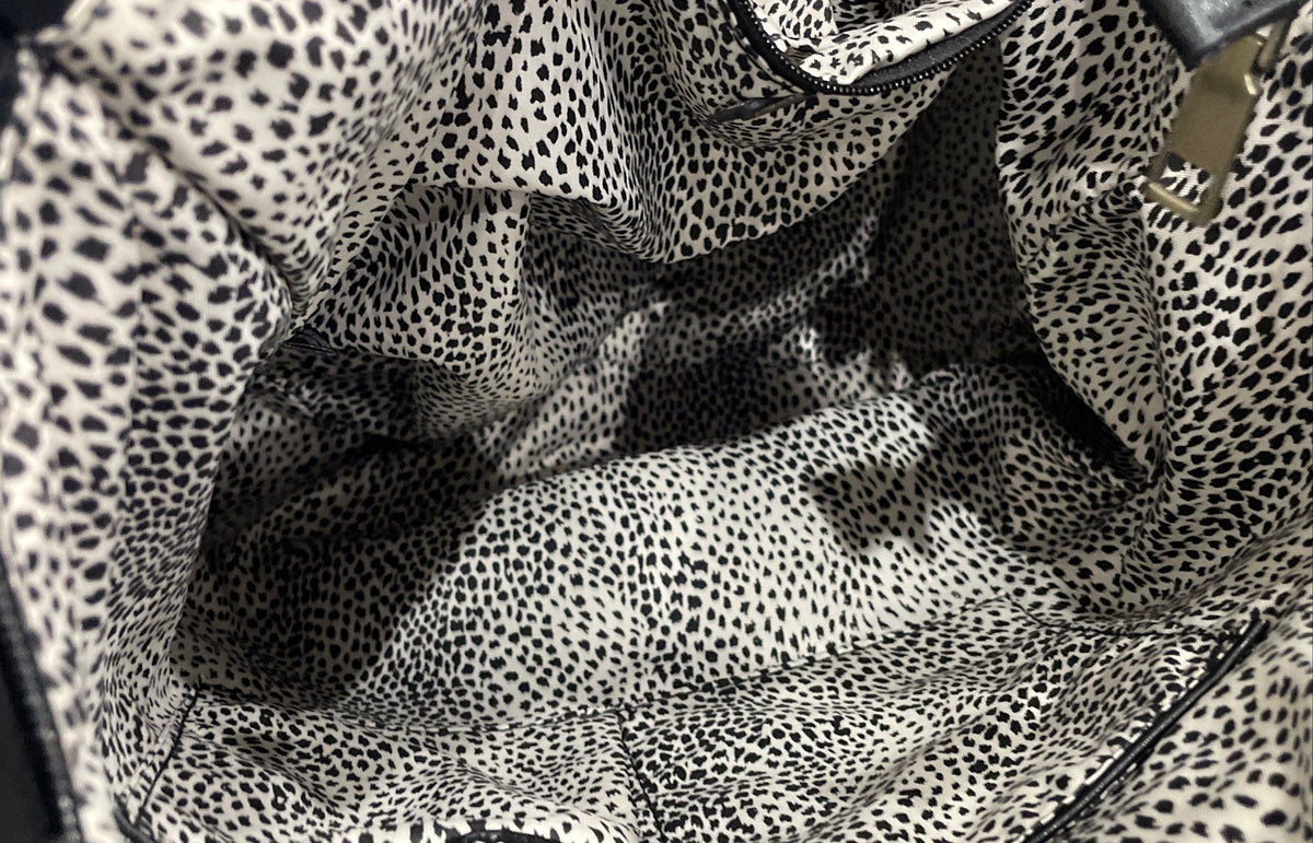 Antik Kraft Black Leather Large Tote Shoulder Bag Whipstitch Animal Print