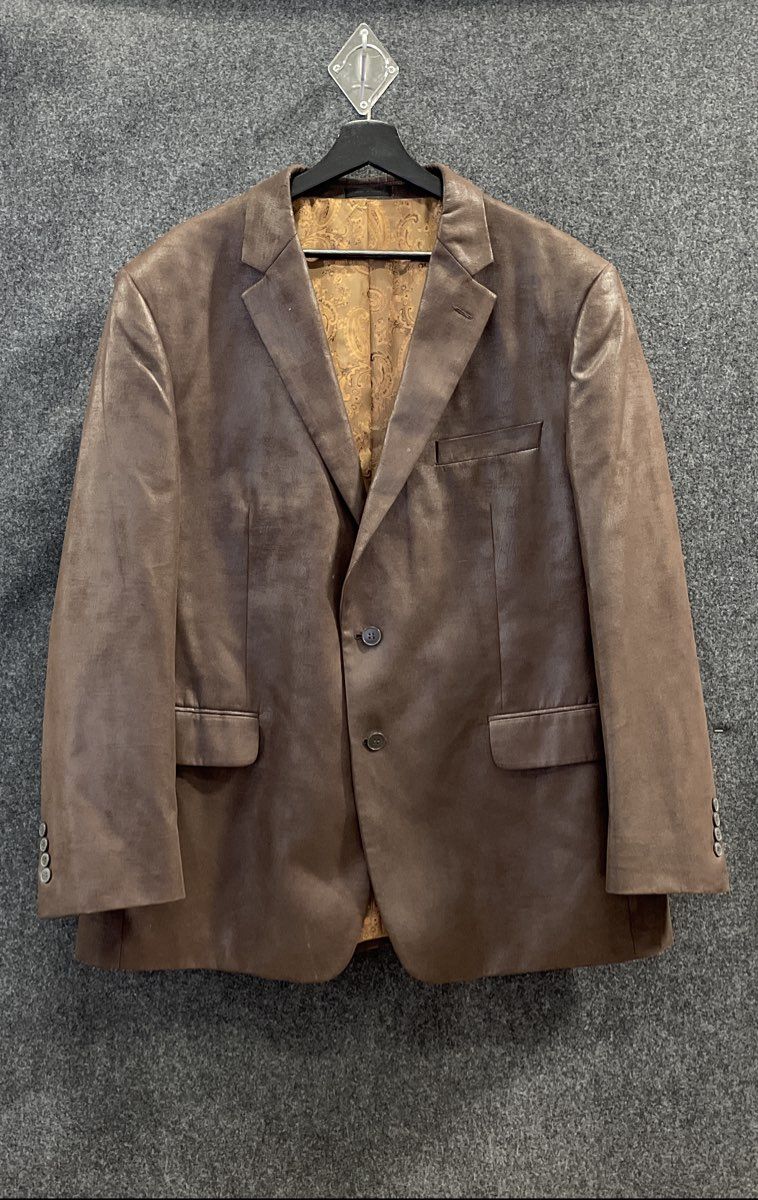 Andrew Fezza Men's Brown Leather 2-Button Blazer Sport Coat Paisley Lining