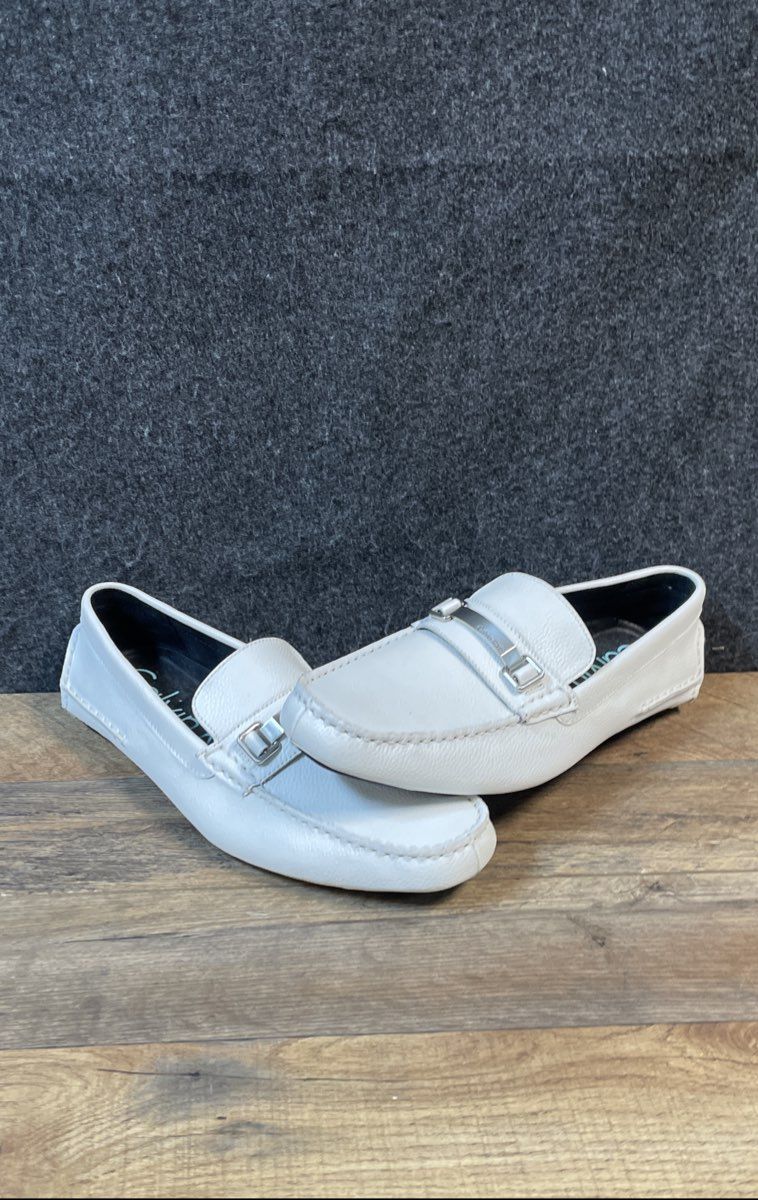 Calvin Klein Mikos White Leather Driving Loafers Men's Size 12