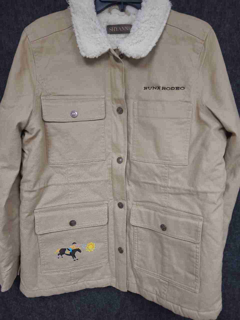 Shyanne Women's Khaki Sherpa Lined Runx Rodeo Embroidery Chore Jacket NWT Sz L
