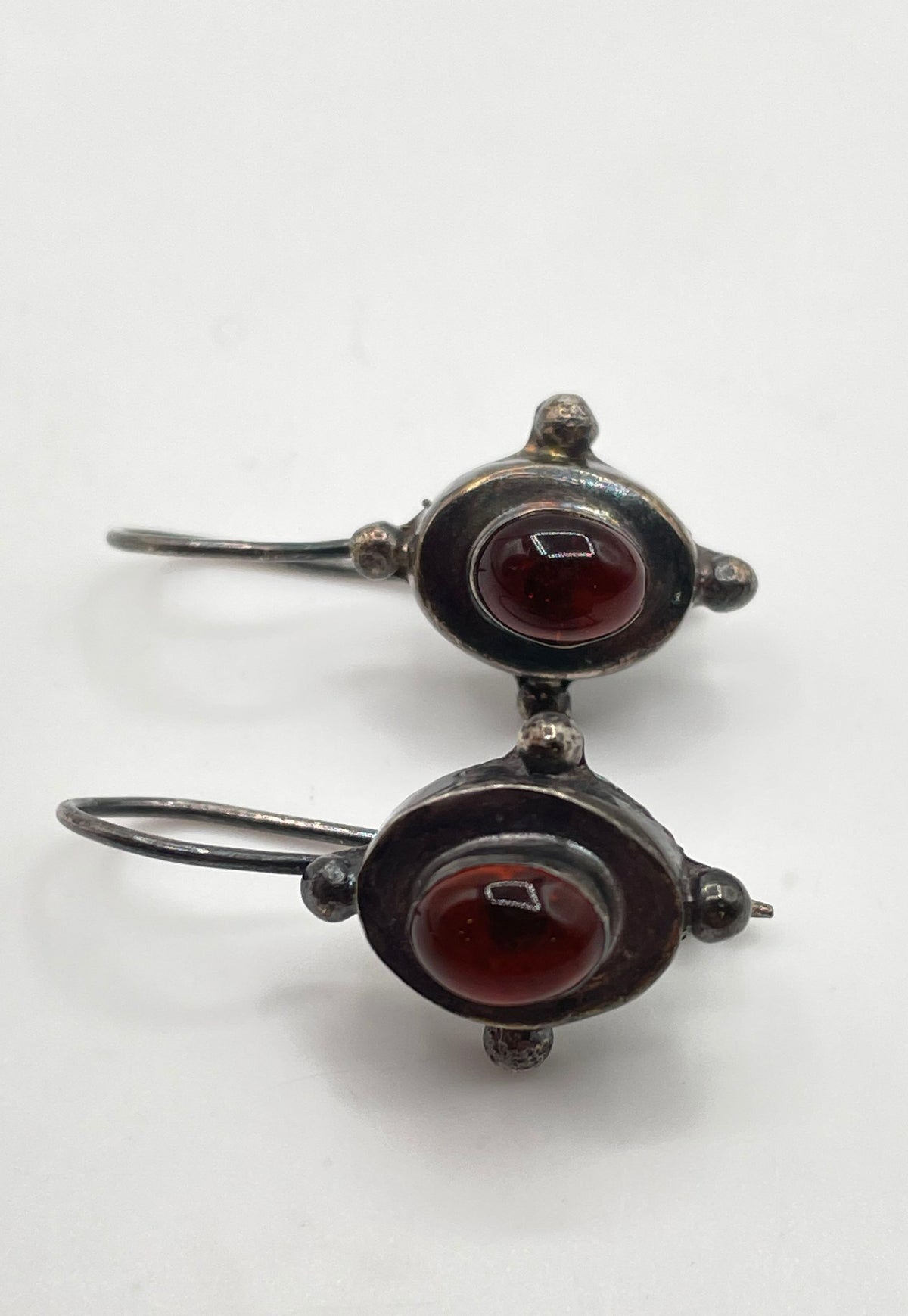 925 Sterling Silver Amber Cabochon Drop Hook Earrings 3.7g