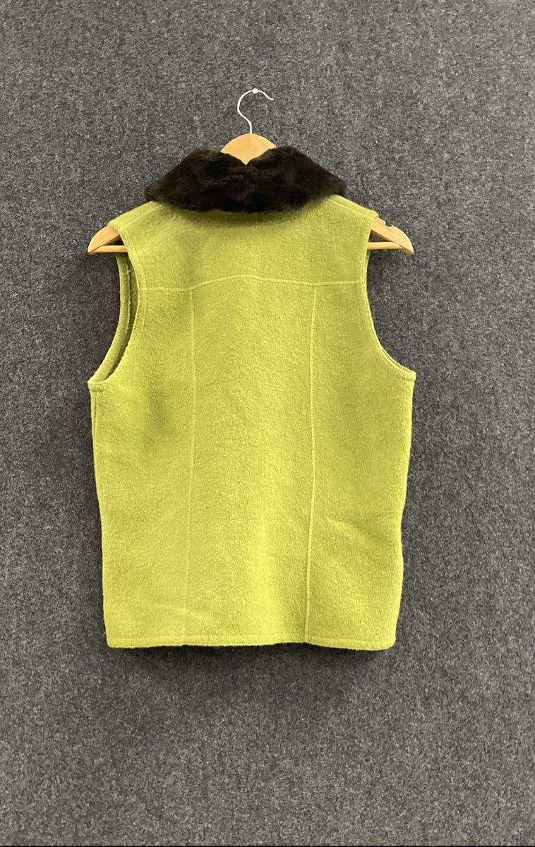 Tally-Ho Women's Green 100% Wool Vest Dark Faux Fur Collar Full Zip Sz M