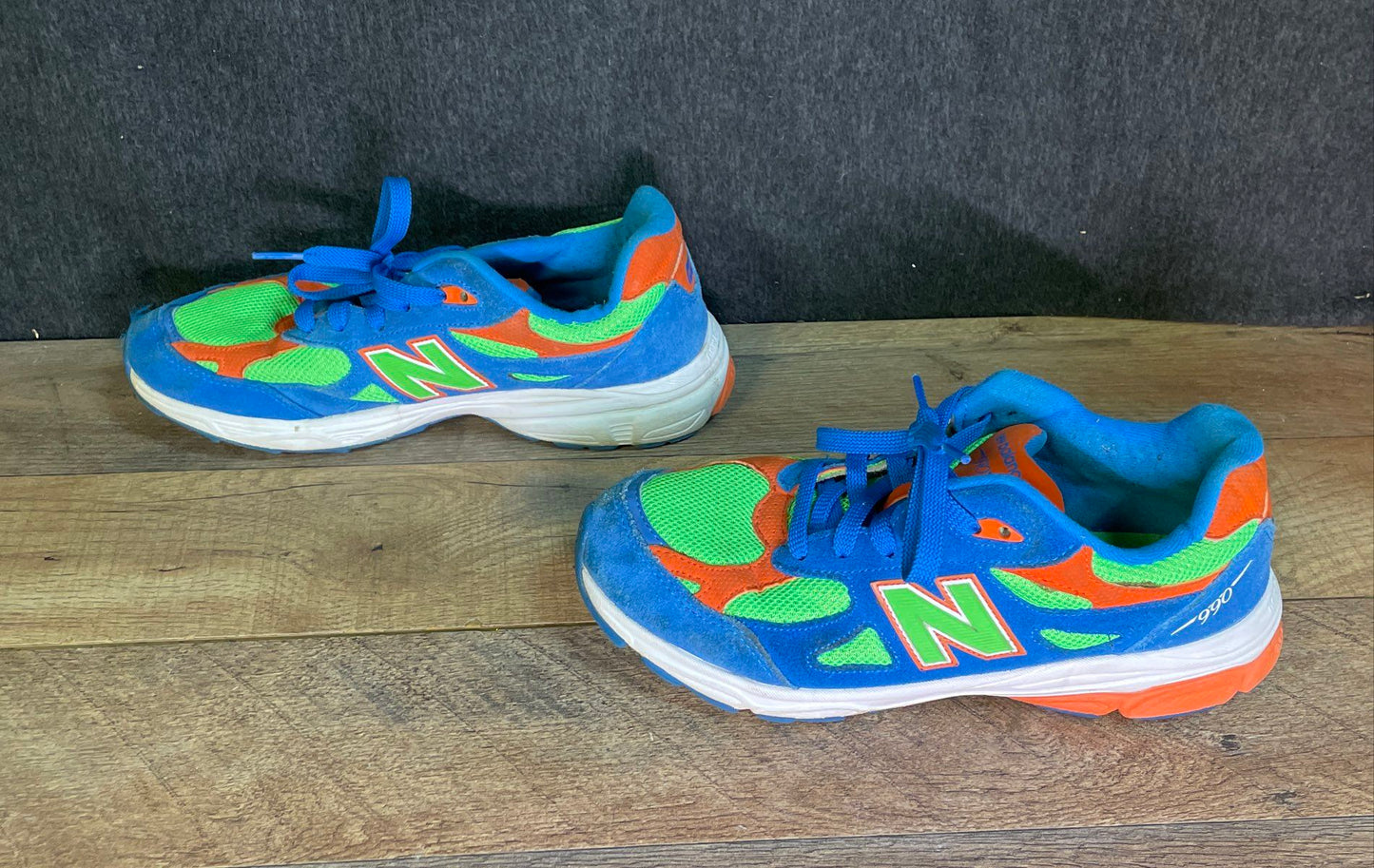 New Balance 990v3 Blue Green Orange Kids Running Shoes KJ990T1G Size 7