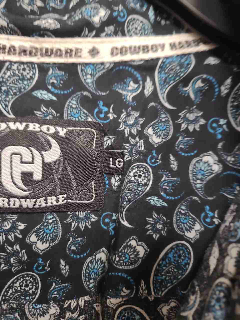 Cowboy Hardware Men's Black Blue Paisley Floral Western Snap Shirt Sz L