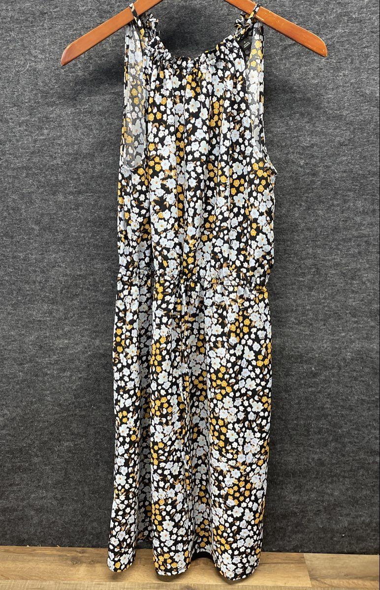 Ann Taylor Factory Women's Black Yellow Floral Sleeveless Halter Dress Sz M