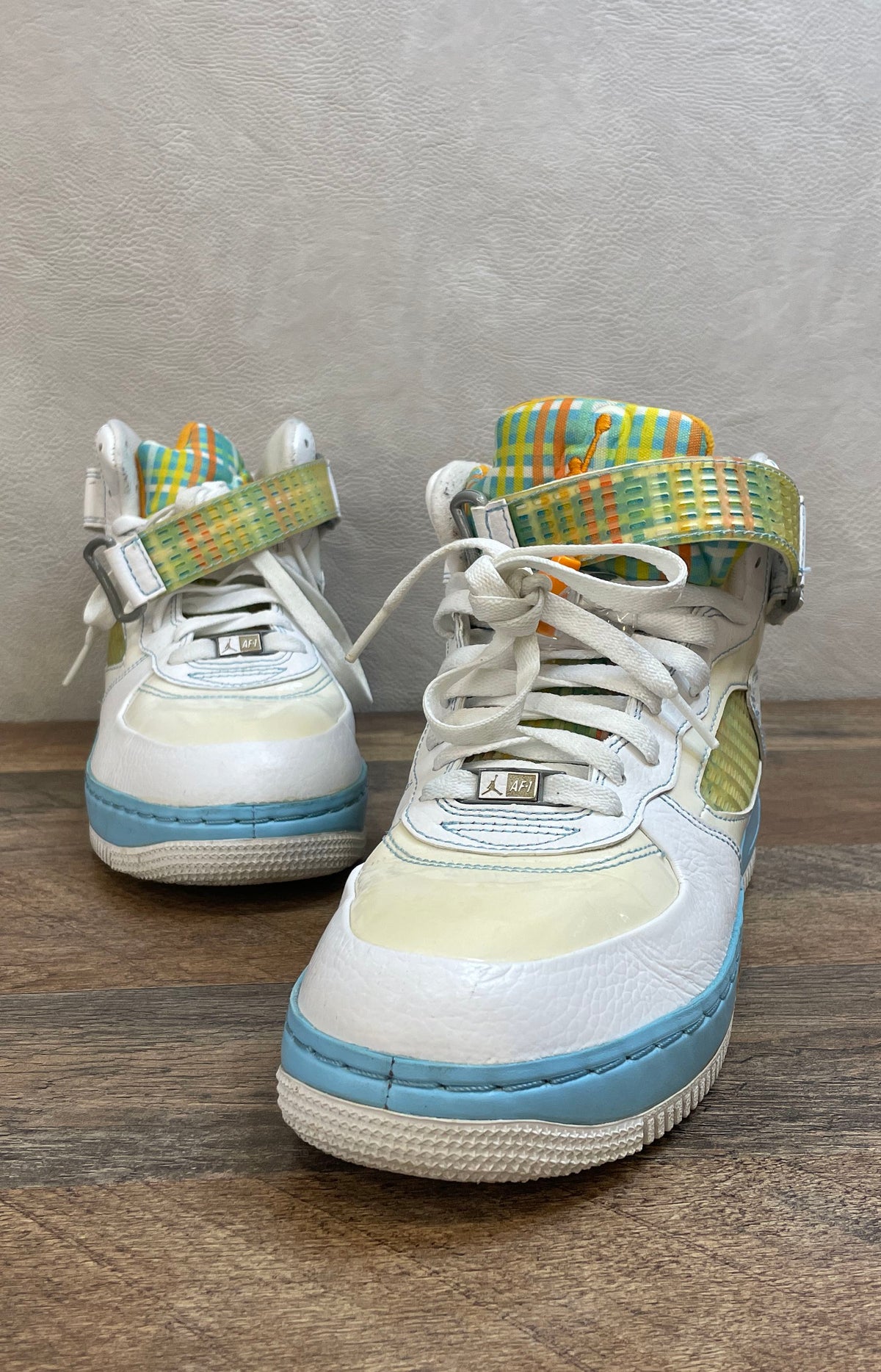 Nike Air Jordan Fusion 5 White/Blue/Orange Plaid Size 8.5
