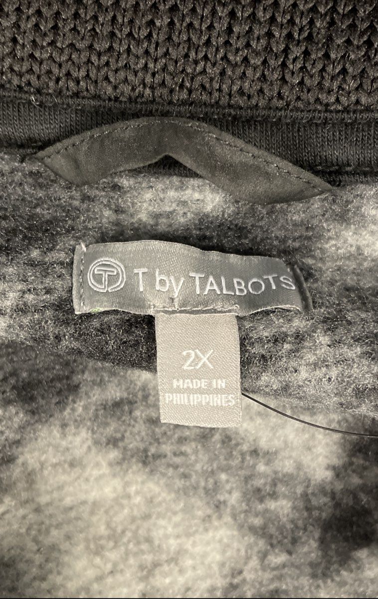 Talbots Women's Black Gray Plaid Full Zip Mock Neck Fleece Jacket NWT Plus 2X