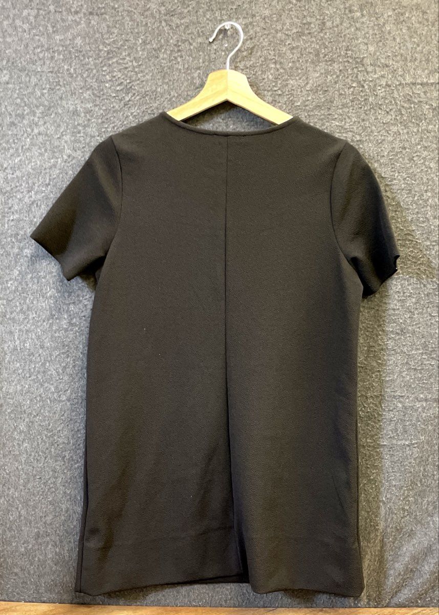 Zara Women's Black Floral Flower Embroidered Mini Shift Shirt Dress Size M
