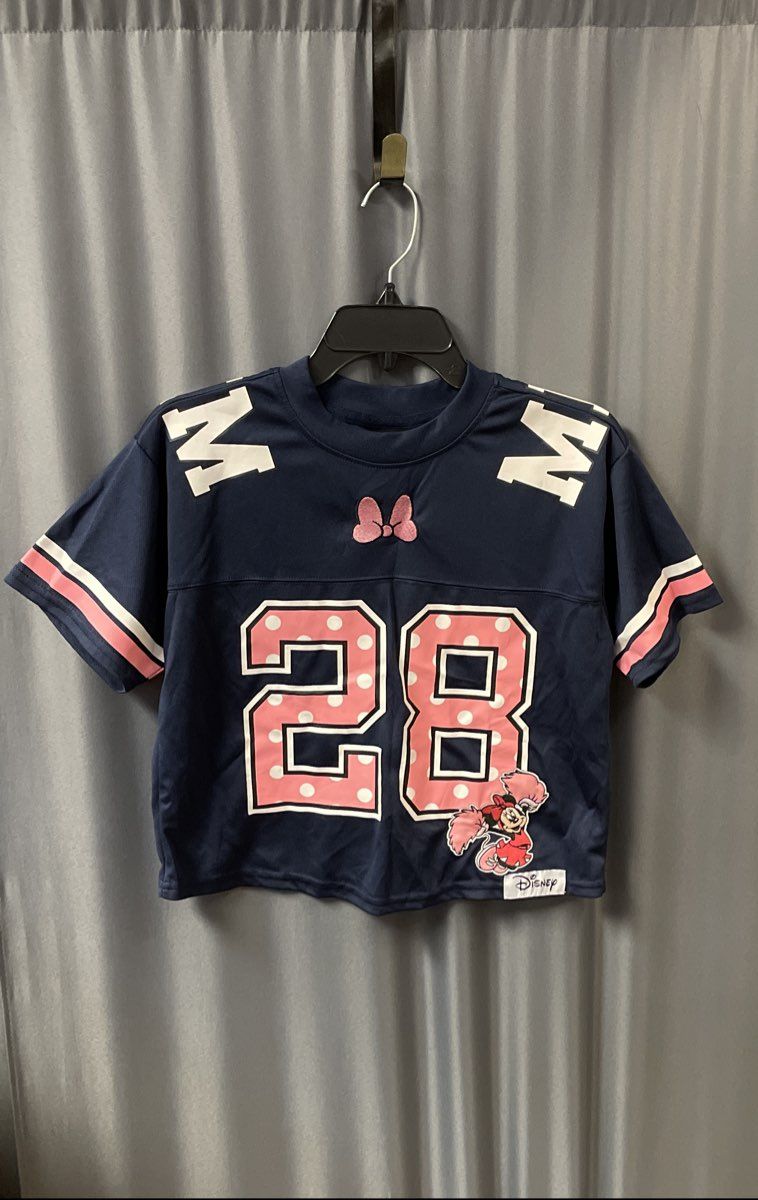 Disney Women's Navy Blue Minnie Mouse 28 Cropped Jersey Sz XS