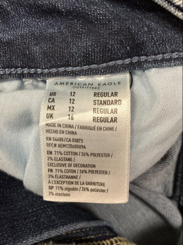 American Eagle Women's Distressed High-Rise Skinny Jeans Blue Stretch Sz 12