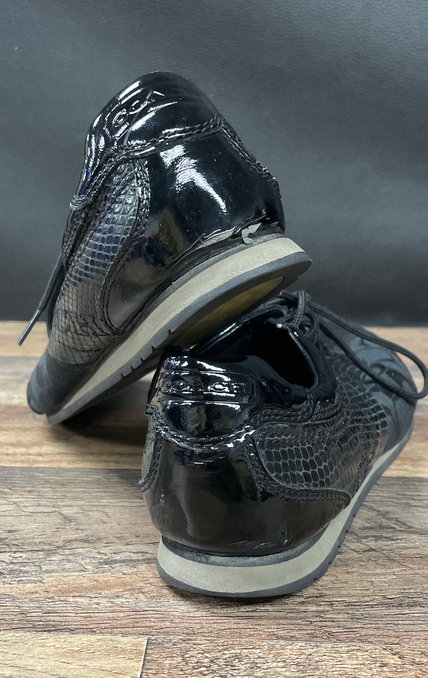 Coach Kodie Q534 Black Snakeskin Monogram C Logo Sneakers Womens Size 9M