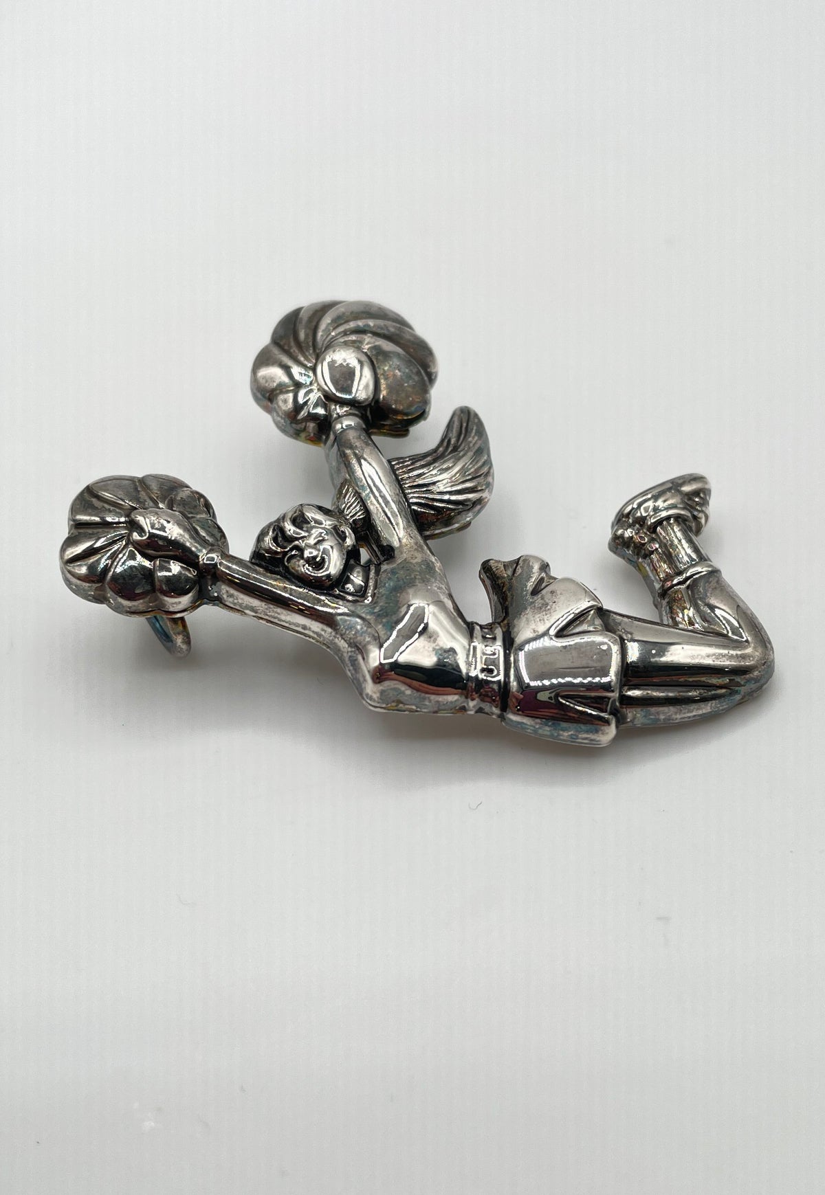 Vintage Best Silver Tone Cheerleader Brooch Pendant 18.2g *NPM*
