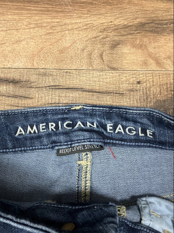 American Eagle Women's Distressed High-Rise Skinny Jeans Blue Stretch Sz 12