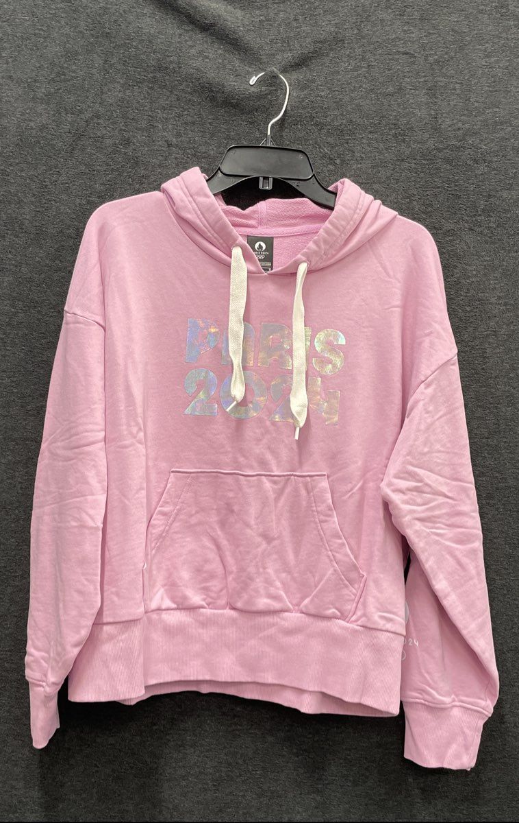 Paris 2024 Official Licensed Women's Pink Iridescent Logo Olympic Hoodie Sz L