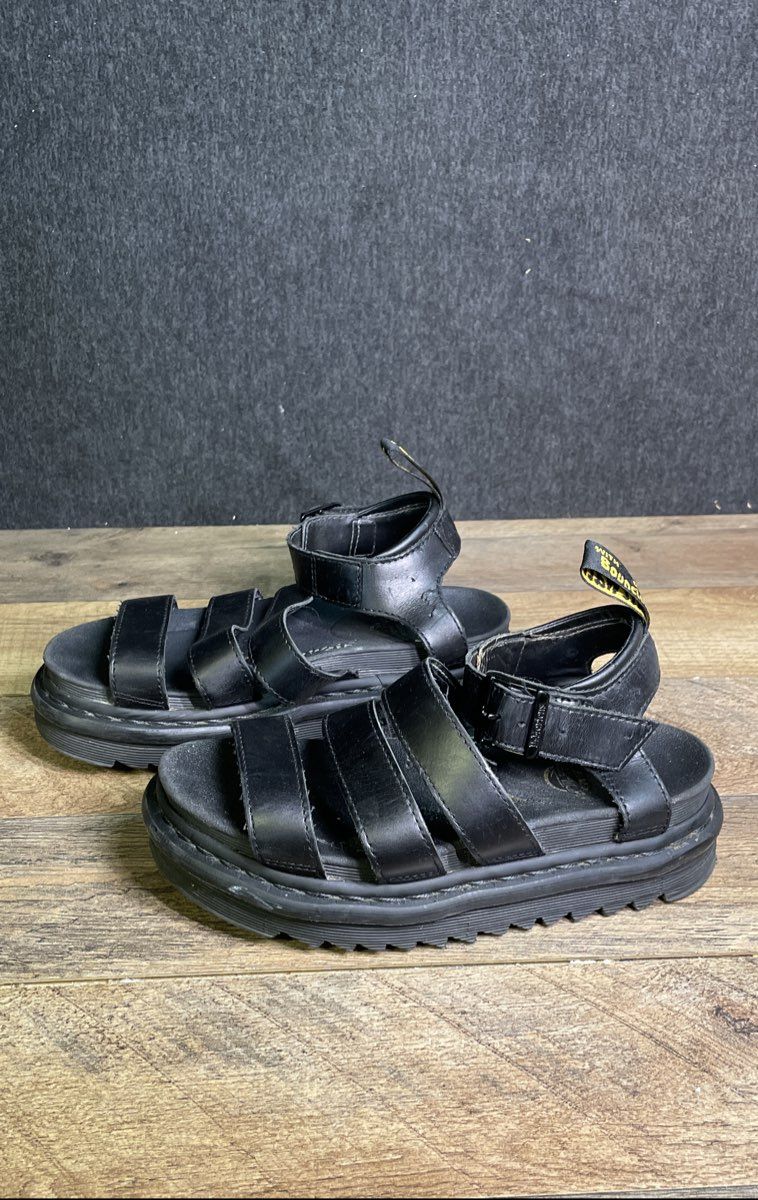 Dr. Martens Blaire Black Leather Platform Sandals Women's Size 5