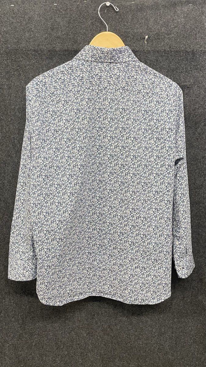 Lucky Brand Men's Slim Fit Button Up Shirt Blue White Floral Stretch Size L