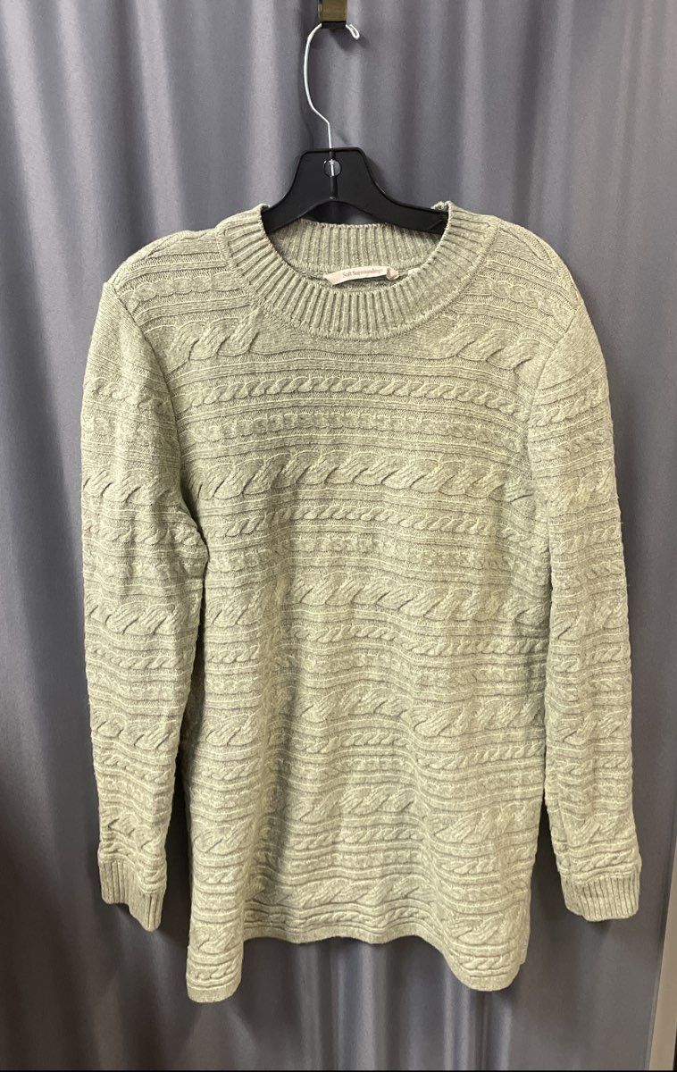 Soft Surroundings Women's Sage Green Cable-Knit Cotton Blend Sweater Sz L
