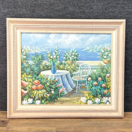 Balcony Seascape Signed by W. Hodges Original Oil Painting