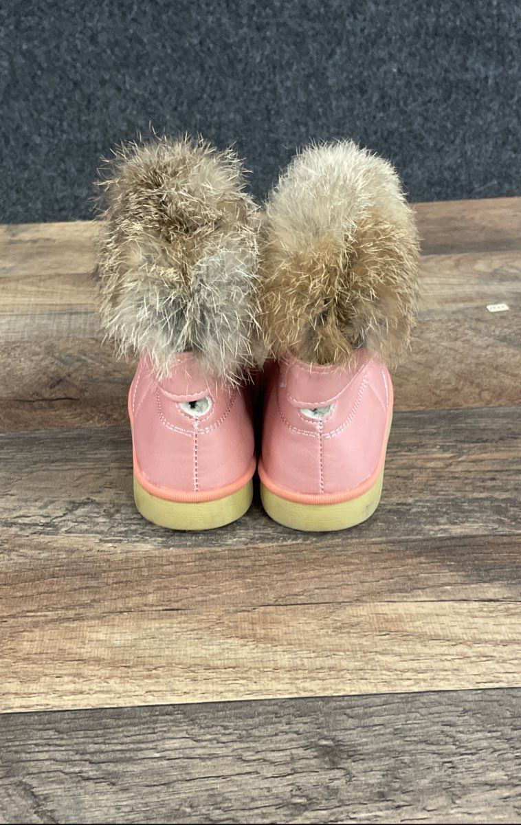 Pink Faux Fur Toddler Snow Boots Bear Paw Sole Size EU 22 US 6