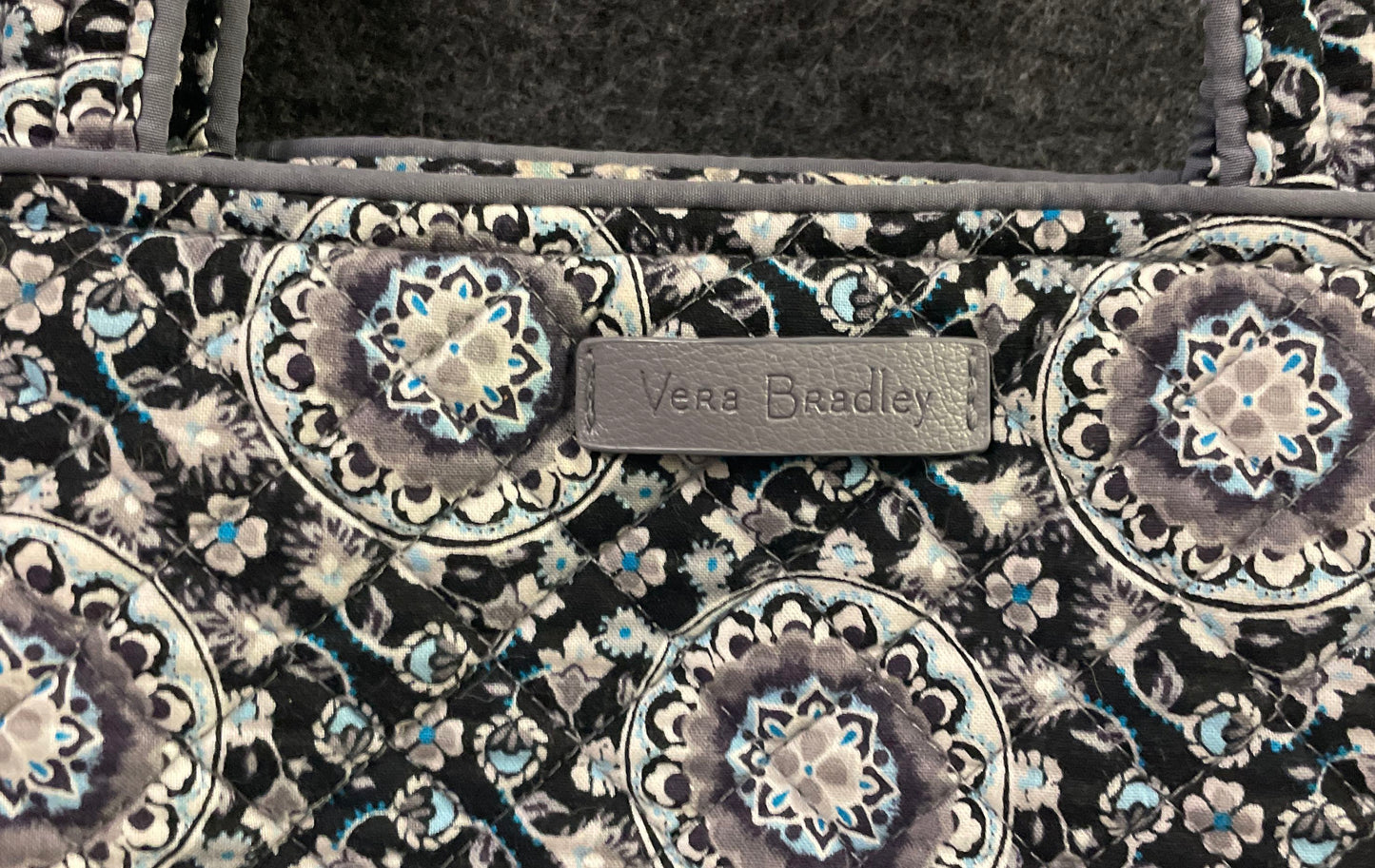 Vera Bradley Gray Black Blue Medallion Quilted Cotton Shoulder Tote Bag