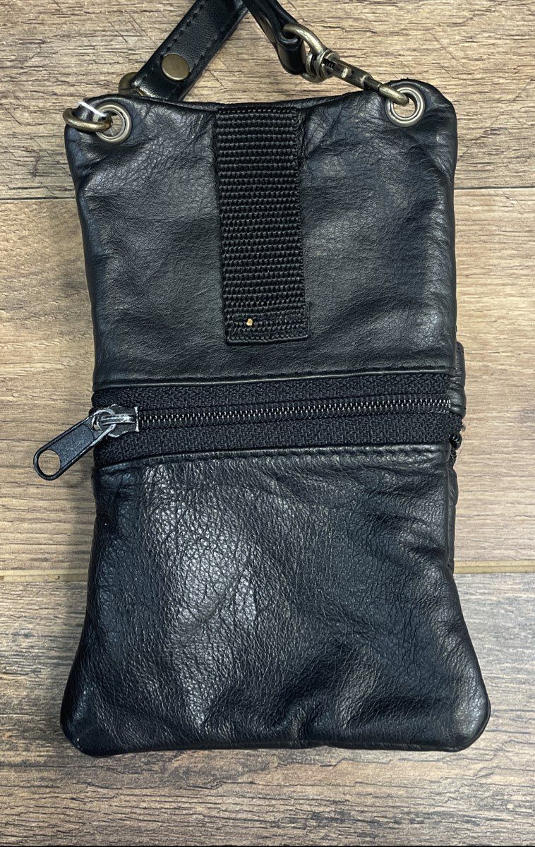 Delsey Black Leather Multi-Zipper Crossbody Bag Small Travel Pouch