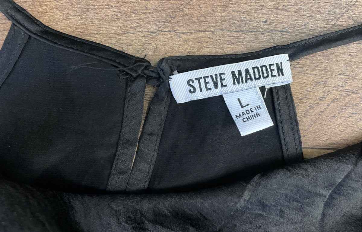 Steve Madden Women's Valencia Satin Cowl Neck Cargo Jumpsuit Black Sz L