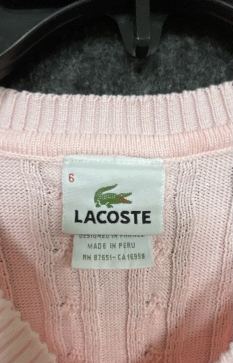 Lacoste Women's V-Neck Cable Knit Sweater Light Pink Size 6