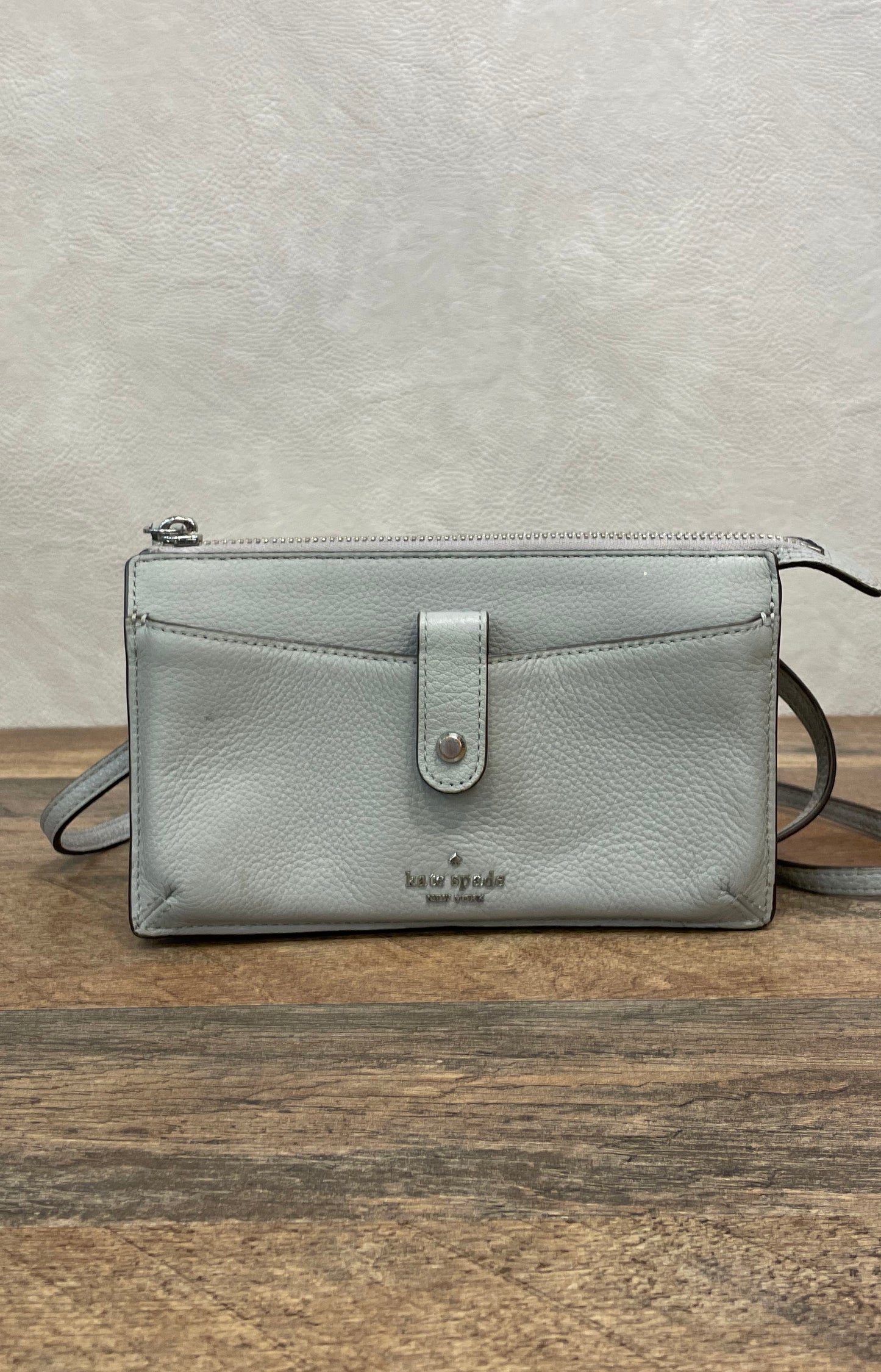 Kate Spade Grey Pebbled Leather Crossbody Wallet Bag Silver Hardware