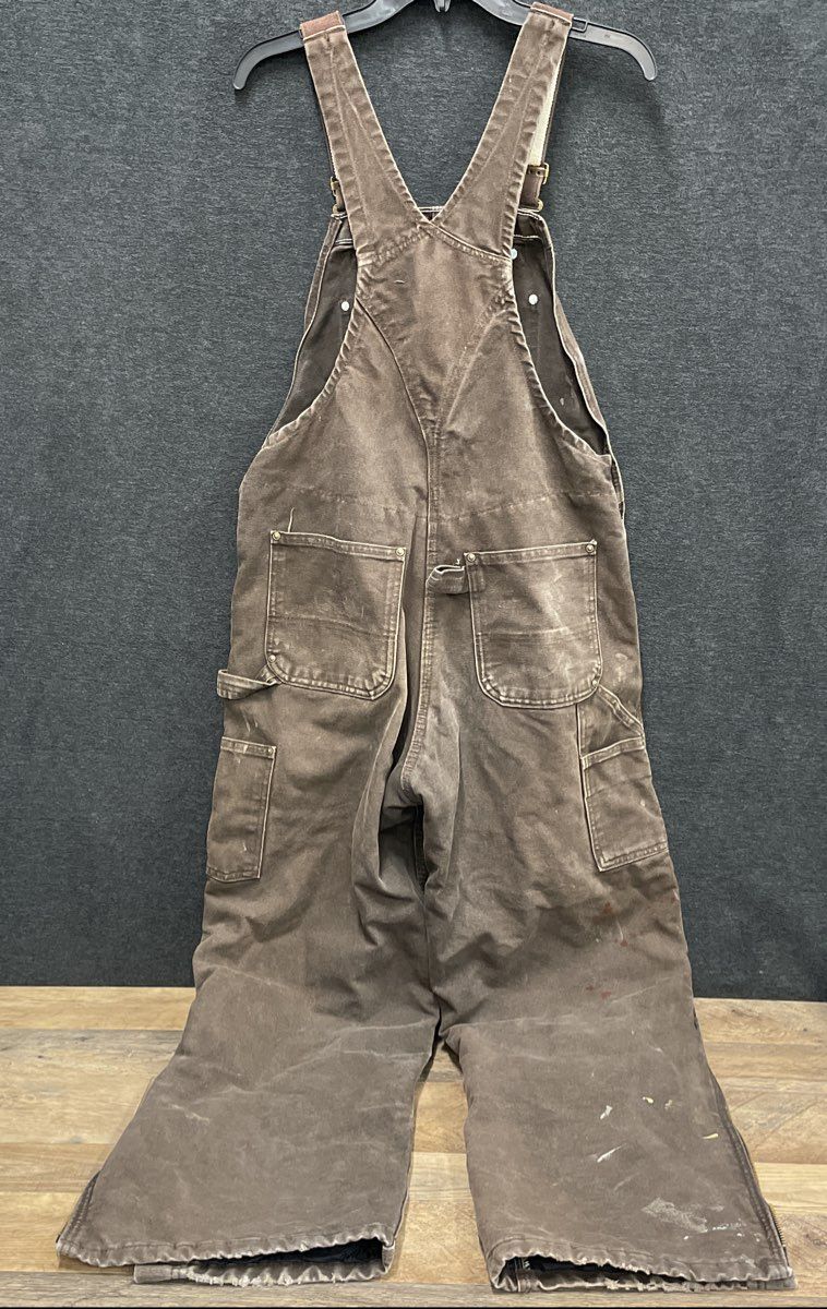 Carhartt Men's Brown Quilt Lined Duck Bib Overalls Double Knee Sz 32x30
