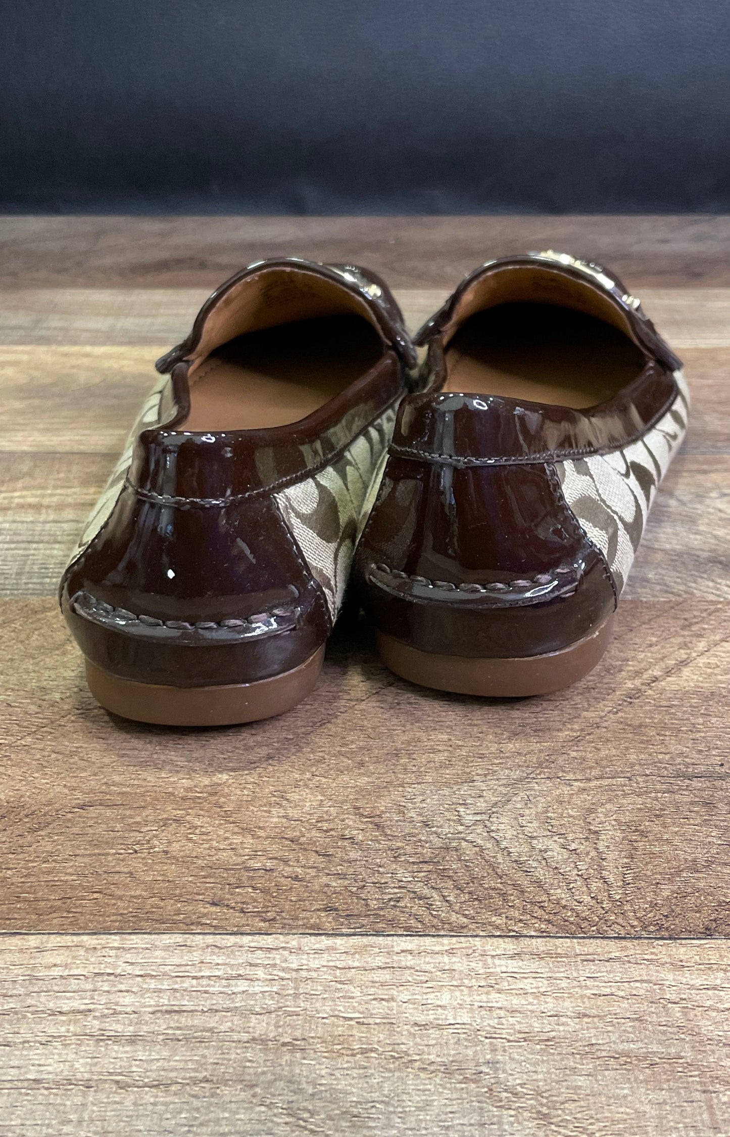 Coach Fortunata Khaki Brown Signature Canvas Patent Leather Loafers Size 10B