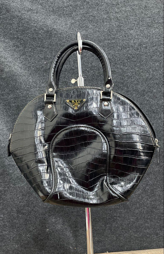 Vintage 90s N.Y.C Accessory Black Leather Faux Croc Satchel Handbag