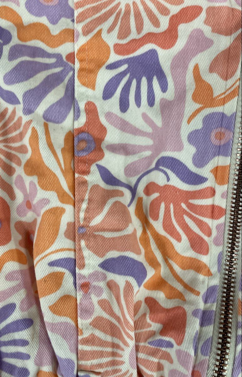 Vince Camuto Women's Romper Multicolor Floral Cotton Front Zip Puff Sleeve Sz 8