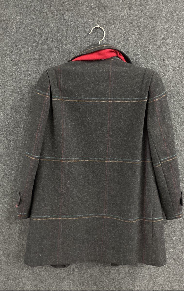 Vintage 90s Alorna Women's Dark Gray Wool Jacket Coat with Red Scarf Striped