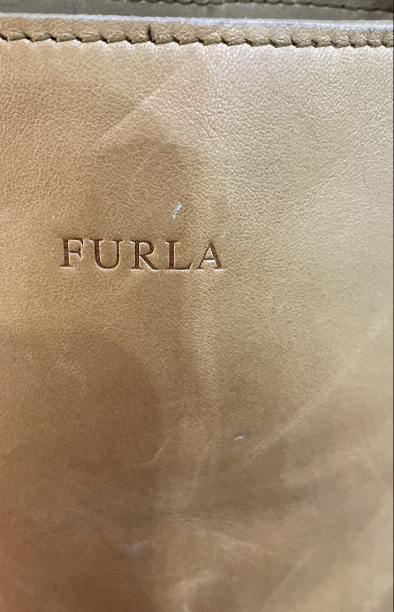 Furla Tan Leather Belted Tote Bag Handbag Made in Italy Silver Hardware