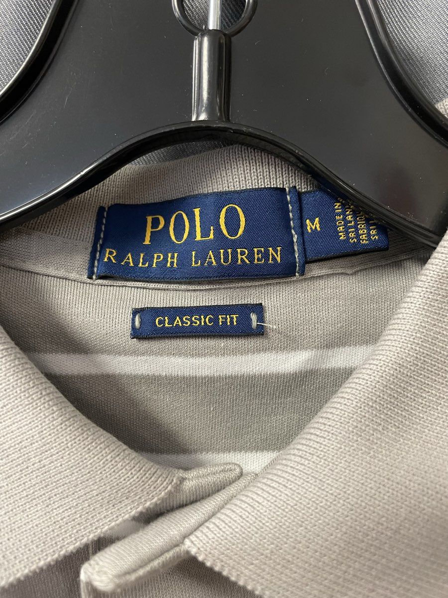 Polo Ralph Lauren Men's Grey White Striped Classic Fit Cotton Polo Shirt Sz M