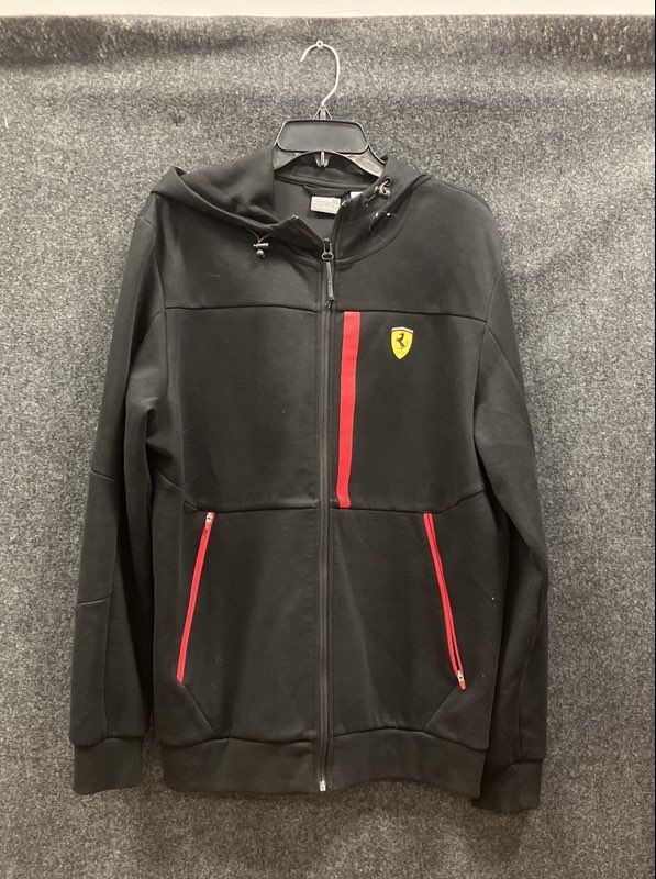 Puma Men's Full Zip Hoodie Black Red Track Jacket Size L