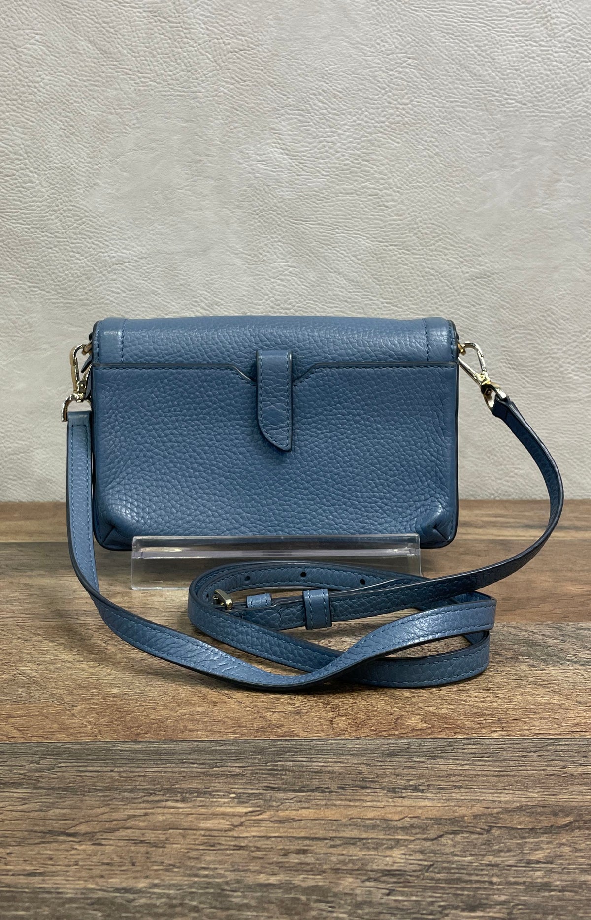 Michael Kors Blue Pebbled Leather Jet Set Phone Crossbody Wallet Bag